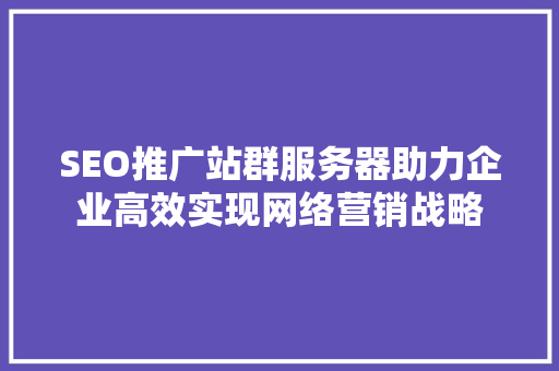 SEO推广站群服务器助力企业高效实现网络营销战略