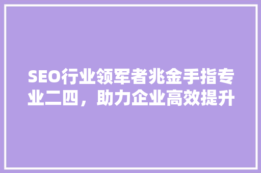 SEO行业领军者兆金手指专业二四，助力企业高效提升网络排名