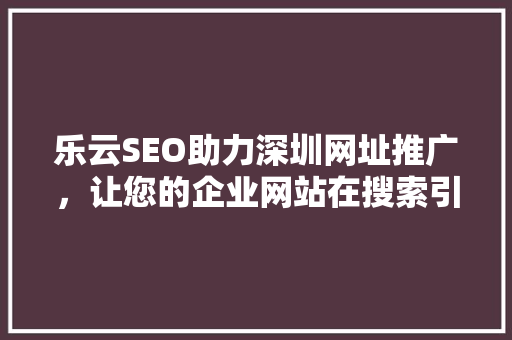 乐云SEO助力深圳网址推广，让您的企业网站在搜索引擎中脱颖而出