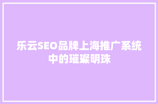 乐云SEO品牌上海推广系统中的璀璨明珠