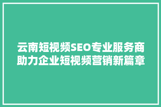 云南短视频SEO专业服务商助力企业短视频营销新篇章