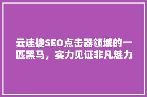 云速捷SEO点击器领域的一匹黑马，实力见证非凡魅力