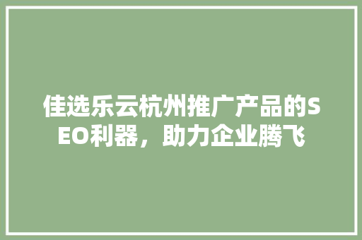 佳选乐云杭州推广产品的SEO利器，助力企业腾飞