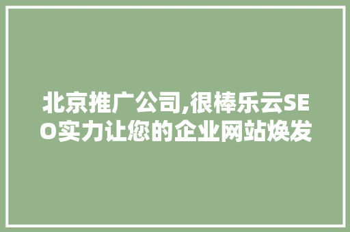 北京推广公司,很棒乐云SEO实力让您的企业网站焕发新活力