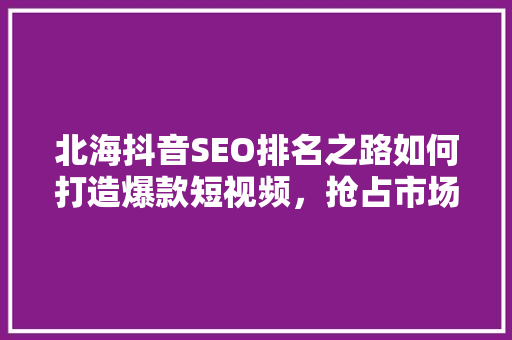 北海抖音SEO排名之路如何打造爆款短视频，抢占市场先机
