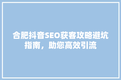 合肥抖音SEO获客攻略避坑指南，助您高效引流