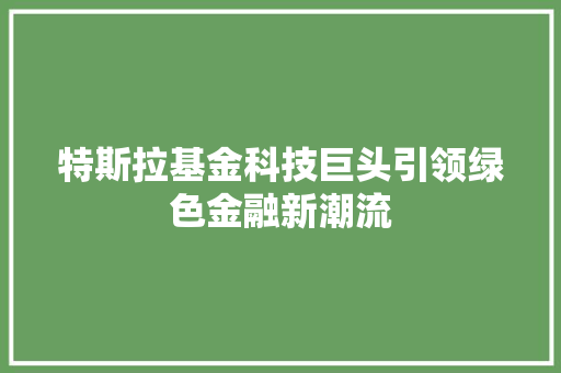 特斯拉基金科技巨头引领绿色金融新潮流