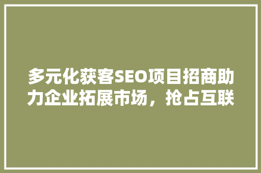 多元化获客SEO项目招商助力企业拓展市场，抢占互联网蓝海