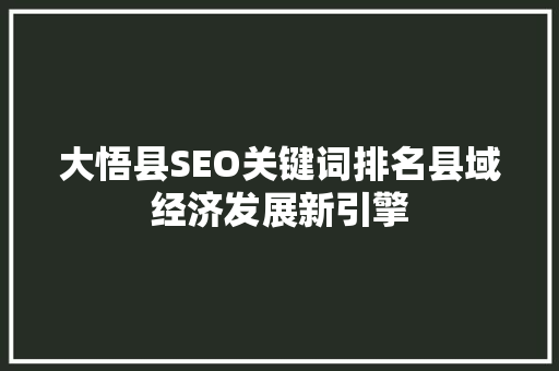 大悟县SEO关键词排名县域经济发展新引擎