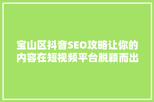 宝山区抖音SEO攻略让你的内容在短视频平台脱颖而出