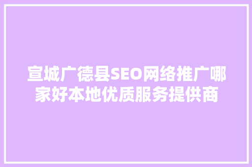 宣城广德县SEO网络推广哪家好本地优质服务提供商
