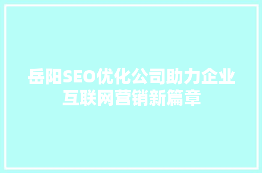 岳阳SEO优化公司助力企业互联网营销新篇章