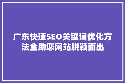 广东快速SEO关键词优化方法全助您网站脱颖而出