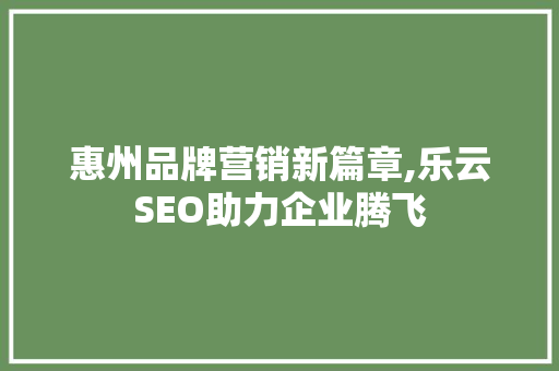 惠州品牌营销新篇章,乐云SEO助力企业腾飞  第1张