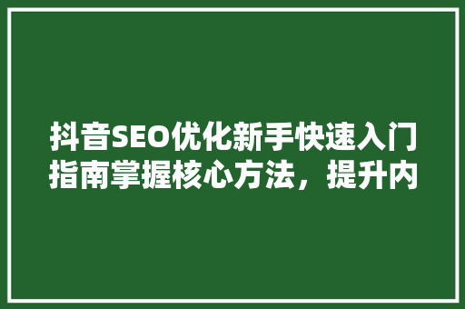 抖音SEO优化新手快速入门指南掌握核心方法，提升内容曝光率