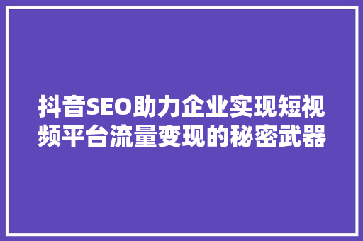 抖音SEO助力企业实现短视频平台流量变现的秘密武器