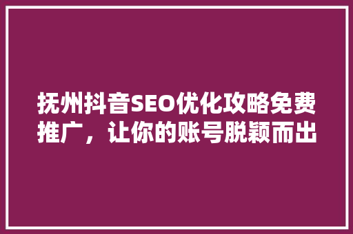 抚州抖音SEO优化攻略免费推广，让你的账号脱颖而出