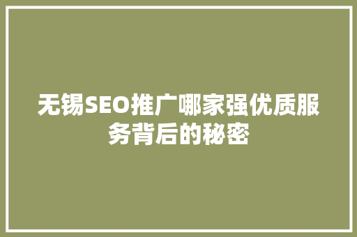 无锡SEO推广哪家强优质服务背后的秘密