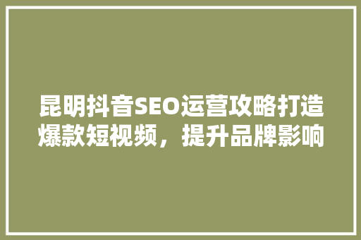 昆明抖音SEO运营攻略打造爆款短视频，提升品牌影响力
