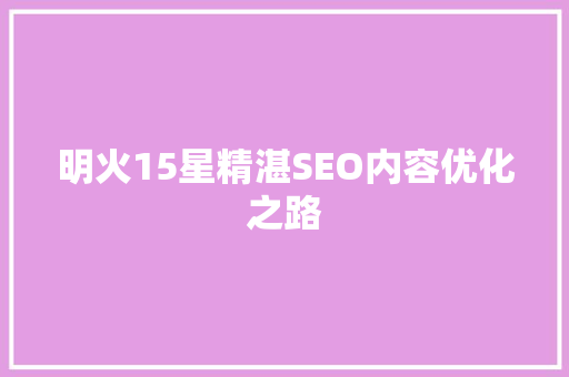 明火15星精湛SEO内容优化之路