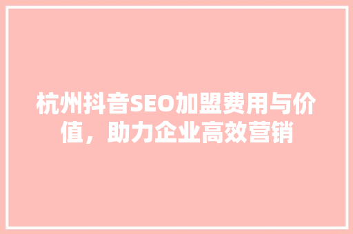 杭州抖音SEO加盟费用与价值，助力企业高效营销