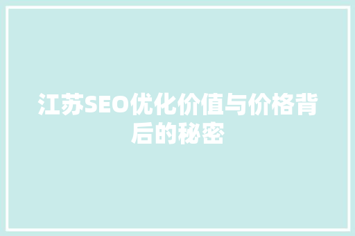 江苏SEO优化价值与价格背后的秘密