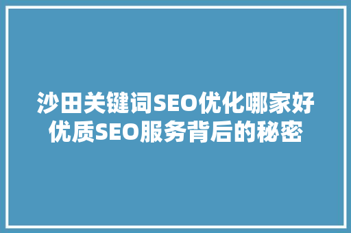 沙田关键词SEO优化哪家好优质SEO服务背后的秘密