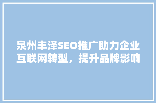 泉州丰泽SEO推广助力企业互联网转型，提升品牌影响力