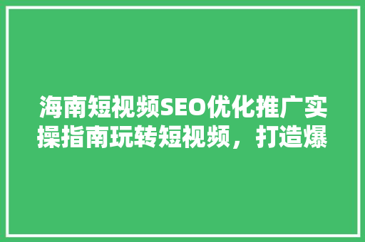 海南短视频SEO优化推广实操指南玩转短视频，打造爆款内容