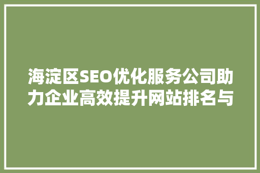 海淀区SEO优化服务公司助力企业高效提升网站排名与流量