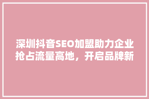 深圳抖音SEO加盟助力企业抢占流量高地，开启品牌新篇章