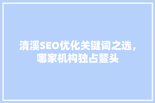 清溪SEO优化关键词之选，哪家机构独占鳌头