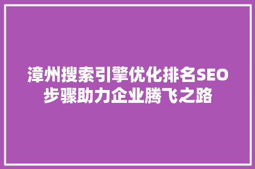 漳州搜索引擎优化排名SEO步骤助力企业腾飞之路