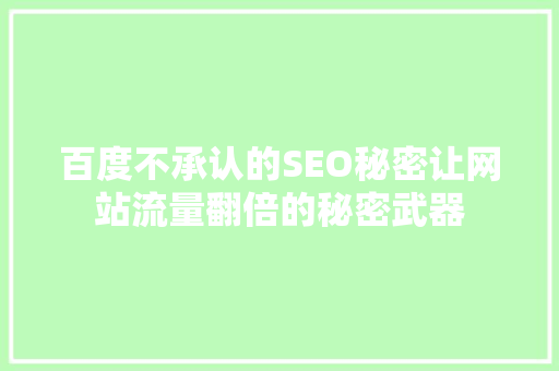 百度不承认的SEO秘密让网站流量翻倍的秘密武器