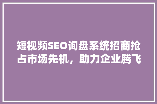 短视频SEO询盘系统招商抢占市场先机，助力企业腾飞