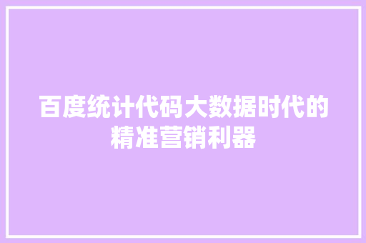 百度统计代码大数据时代的精准营销利器