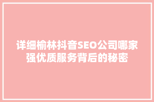 详细榆林抖音SEO公司哪家强优质服务背后的秘密
