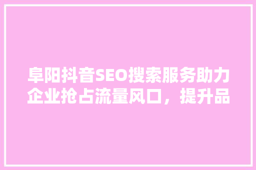 阜阳抖音SEO搜索服务助力企业抢占流量风口，提升品牌影响力