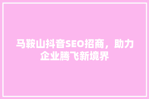 马鞍山抖音SEO招商，助力企业腾飞新境界