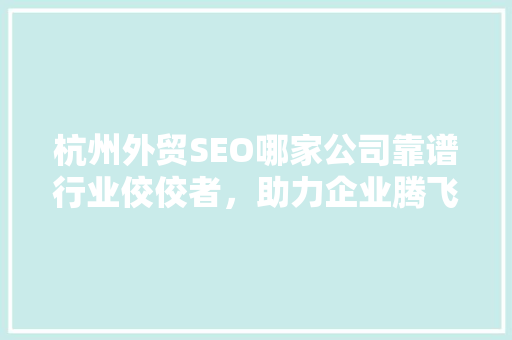 杭州外贸SEO哪家公司靠谱行业佼佼者，助力企业腾飞