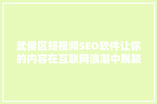 武侯区短视频SEO软件让你的内容在互联网浪潮中脱颖而出