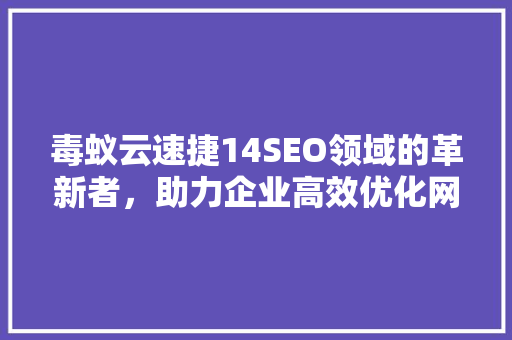 毒蚁云速捷14SEO领域的革新者，助力企业高效优化网站