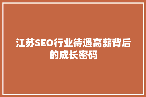 江苏SEO行业待遇高薪背后的成长密码