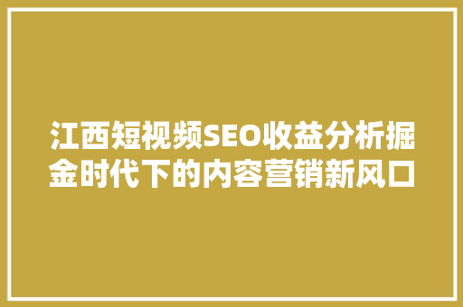江西短视频SEO收益分析掘金时代下的内容营销新风口