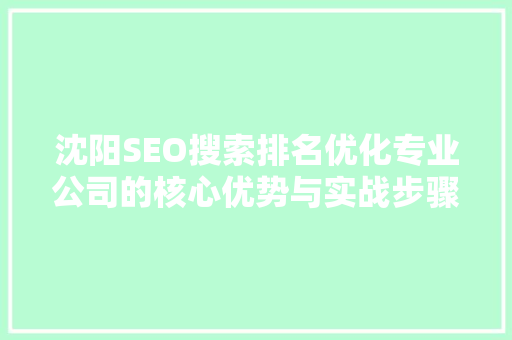 沈阳SEO搜索排名优化专业公司的核心优势与实战步骤