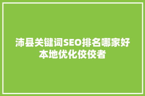 沛县关键词SEO排名哪家好本地优化佼佼者