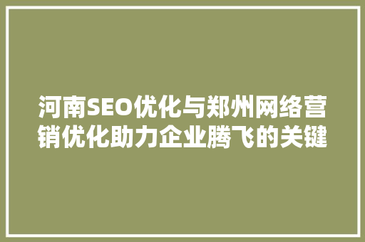 河南SEO优化与郑州网络营销优化助力企业腾飞的关键步骤