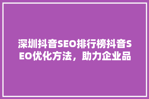 深圳抖音SEO排行榜抖音SEO优化方法，助力企业品牌腾飞