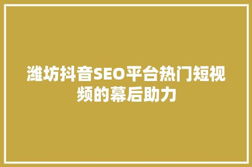 潍坊抖音SEO平台热门短视频的幕后助力