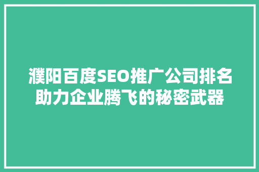 濮阳百度SEO推广公司排名助力企业腾飞的秘密武器